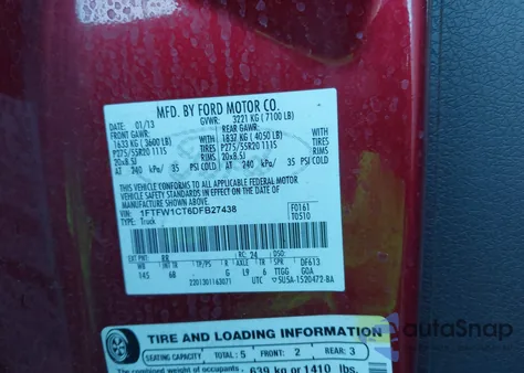 2013 Ford F-150 Fx2 из США, поврежденный, VIN 1FTFW1CT6DFB27438